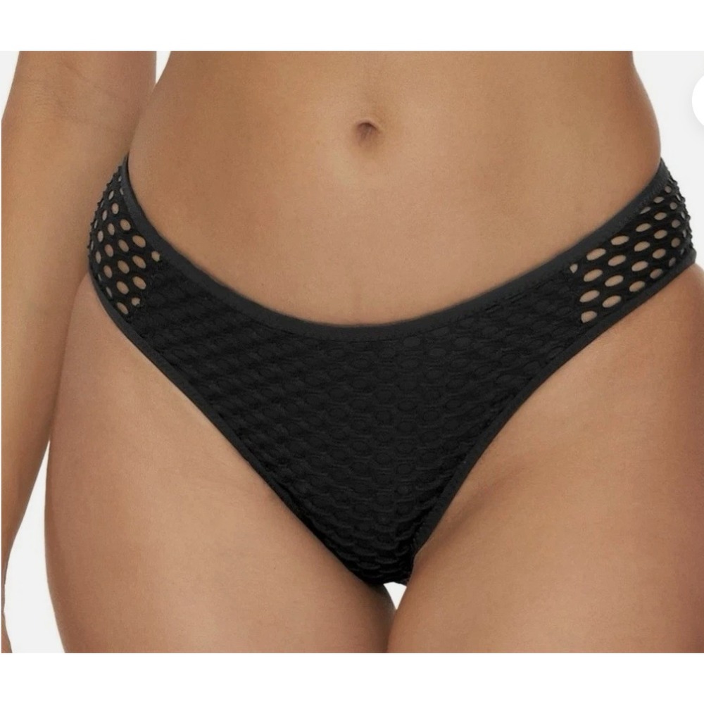 Read description, Becca Womens Castaway Fishnet Hipster Swim Bottoms Black M $68